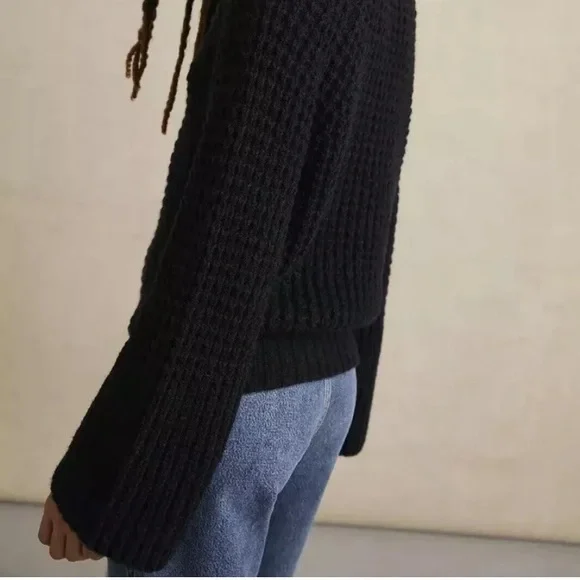 Anthropologie Maeve Dionne Cozy Black Knit Sweater XS NEW NWT Bell Sleeve RARE